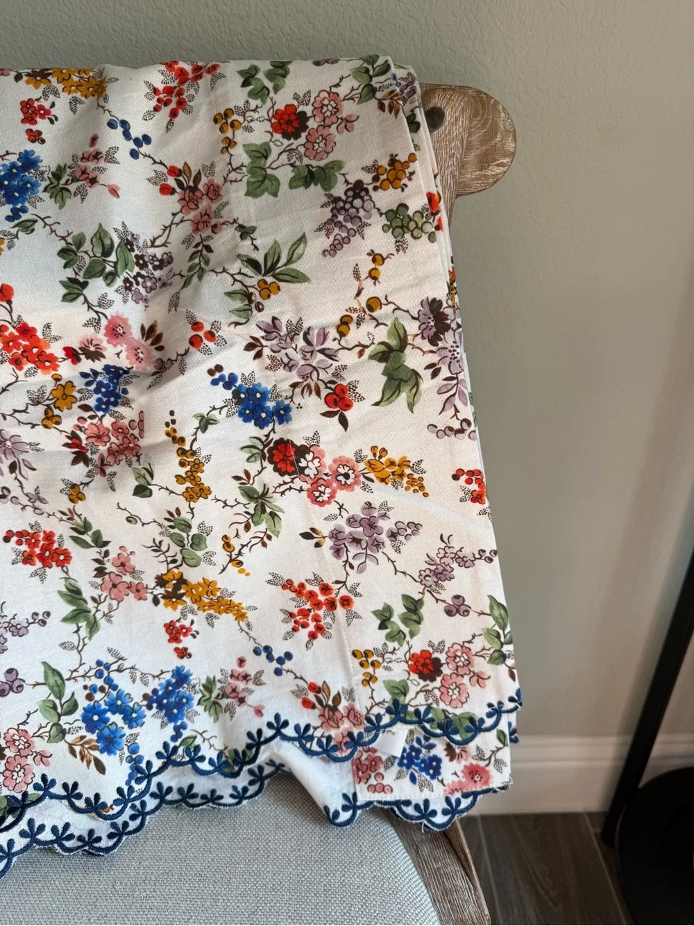 Anthropologie Alina Cotton Printed Floral Scalloped Curtain